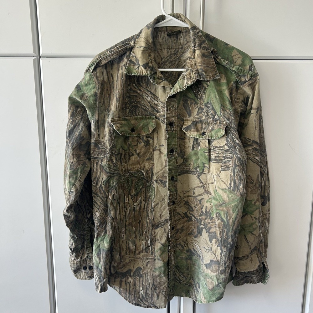 Spartan Realtree Camo Long Sleeve Button Up Shirt Mens XL Made in USA Hunting